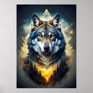 Majestueuze wolf in kosmisch bos poster