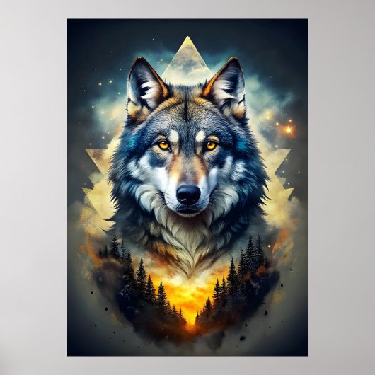 Majestueuze wolf in kosmisch bos poster (Voorkant)