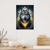 Majestueuze wolf in kosmisch bos poster (Keuken)