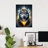 Majestueuze wolf in kosmisch bos poster (Thuiskantoor)