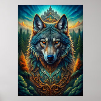 Majestueuze wolf in mystiek bos poster