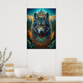Majestueuze wolf in mystiek bos poster (Keuken)
