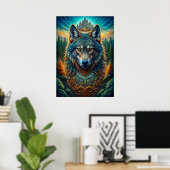 Majestueuze wolf in mystiek bos poster (Thuiskantoor)
