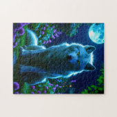 Majestueuze wolf in mystieke maanverlichte tuin legpuzzel (Horizontaal)