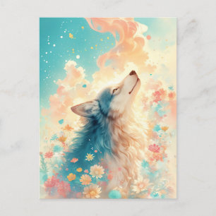 Majestueuze Wolf in Zonnige Bloementuin Briefkaart