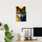Majestueuze wolf met opvallende blauwe ogen poster (Thuiskantoor)