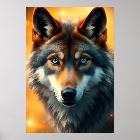 Majestueuze wolf met opvallende blauwe ogen poster (Voorkant)