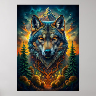 Majestueuze wolf omgeven door Natuur Poster