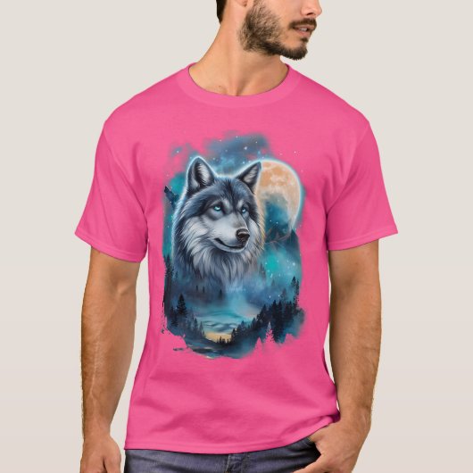 Majestueuze wolf onder maanverlichte boslucht t-shirt (Voorkant)