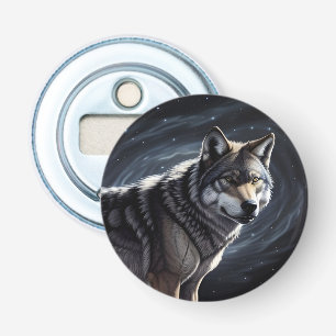 Majestueuze Wolf Onder Sterrenhemel Button Flesopener