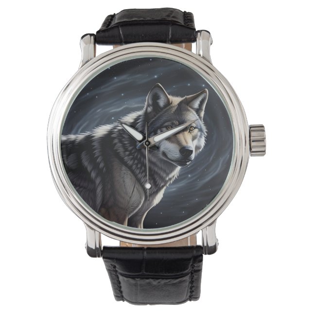 Majestueuze wolf onder sterrenhemel horloge (Voorkant)