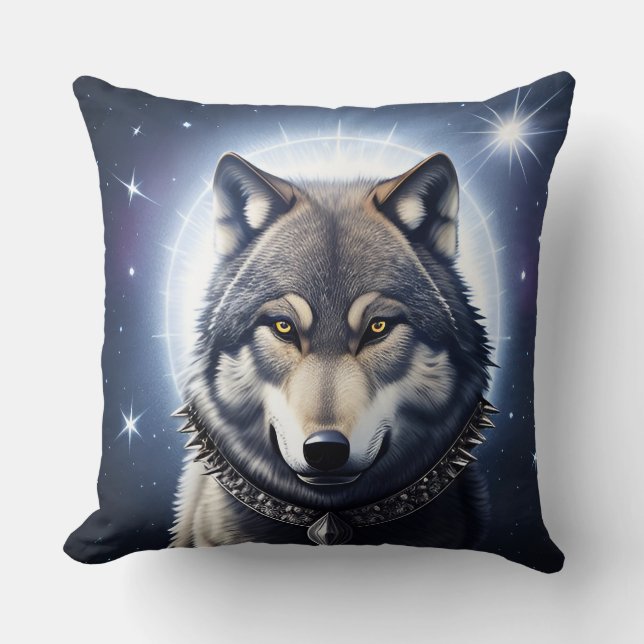 Majestueuze Wolf Onder Sterrenhemel Kussen (Voorkant)