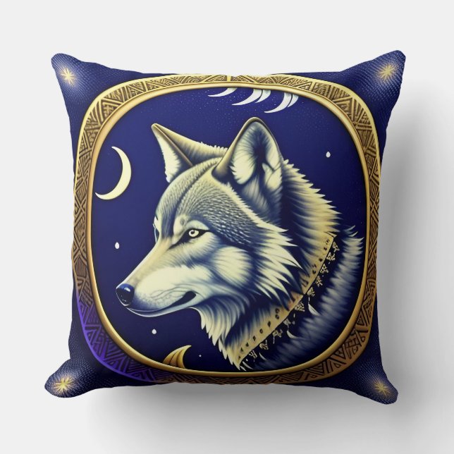 Majestueuze Wolf Onder Sterrenhemel Kussen (Voorkant)
