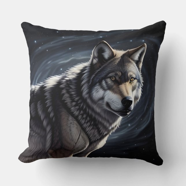 Majestueuze Wolf Onder Sterrenhemel Kussen (Voorkant)