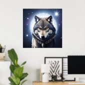 Majestueuze Wolf Onder Sterrenhemel Poster (Thuiskantoor)