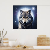 Majestueuze Wolf Onder Sterrenhemel Poster (Keuken)