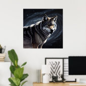 Majestueuze wolf onder sterrenhemel poster (Thuiskantoor)