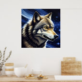 Majestueuze wolf onder sterrenhemel poster (Keuken)