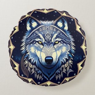 Majestueuze Wolf Onder Sterrenhemel Rond Kussen