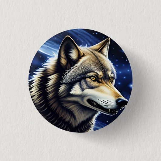 Majestueuze wolf onder sterrenhemel ronde button 3,2 cm (Voorkant)