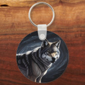 Majestueuze Wolf Onder Sterrenhemel Sleutelhanger (Achterkant)