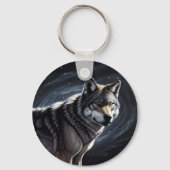 Majestueuze Wolf Onder Sterrenhemel Sleutelhanger (Achterkant)