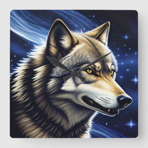 Majestueuze Wolf Onder Sterrenhemel Vierkante Klok