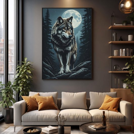 Majestueuze Wolf Onder Volle Maan Poster