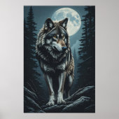 Majestueuze Wolf Onder Volle Maan Poster (Voorkant)