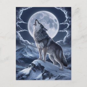 Majestueuze wolf over sneeuw piek briefkaart