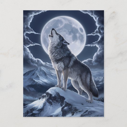 Majestueuze wolf over sneeuw piek briefkaart (Voorkant)