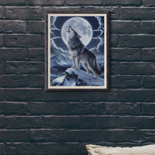 Majestueuze wolf over sneeuw piek poster