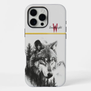 Majestueuze wolf staart over een nevelig boslandsc iPhone 16 pro max hoesje