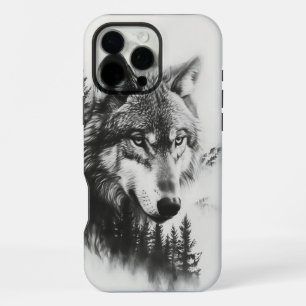 Majestueuze wolf staart over een nevelig boslandsc iPhone 16 pro max hoesje