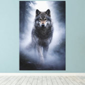 Majestueuze Wolf – Stille Aanwezigheid in de Mist Canvas Afdruk (Insitu (Houten vloer))