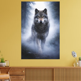 Majestueuze Wolf – Stille Aanwezigheid in de Mist Canvas Afdruk