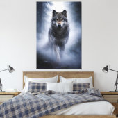 Majestueuze Wolf – Stille Aanwezigheid in de Mist Canvas Afdruk (Insitu (Slaapkamer))