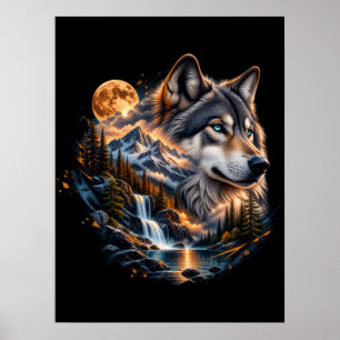 Majestueuze Wolf Volle Maan Wildernis Poster