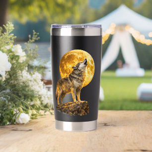 Majestueuze Wolfmaan Wilderness Reismokkop Geïsoleerde Drinkbeker