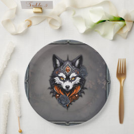 Majestueuze wolfskop, afgewerkt in een diepe, papieren bordje