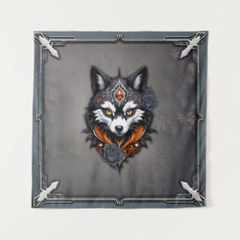Majestueuze wolfskop, afgewerkt in een diepe, wandkleed