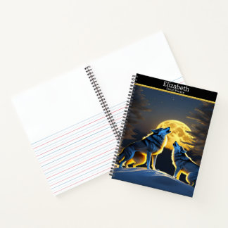 Majestueuze wolven huilen bij een heldere maanverl notitieboek
