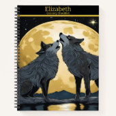 Majestueuze wolven sereneren het gloeiende maanlic notitieboek (Voorkant)