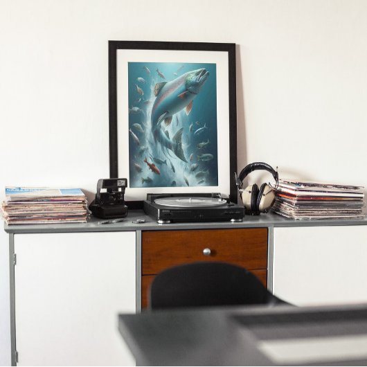 Majestueuze zalm tijdens maanverlichte dans 16x20 poster