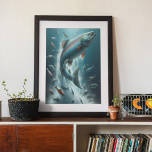 Majestueuze zalm tijdens maanverlichte dans 18x24 poster