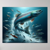 Majestueuze zalm tijdens maanverlichte dans 20x16 poster (Voorkant)