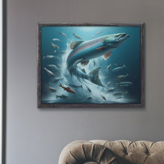 Majestueuze zalm tijdens maanverlichte dans 36x24 poster