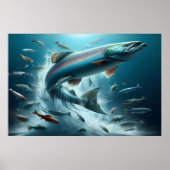Majestueuze zalm tijdens maanverlichte dans 36x24 poster (Voorkant)