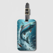 Majestueuze zalm tijdens maanverlichte dans bagagelabel (Voorkant (verticaal))
