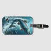 Majestueuze zalm tijdens maanverlichte dans bagagelabel (Voorkant (horizontaal))